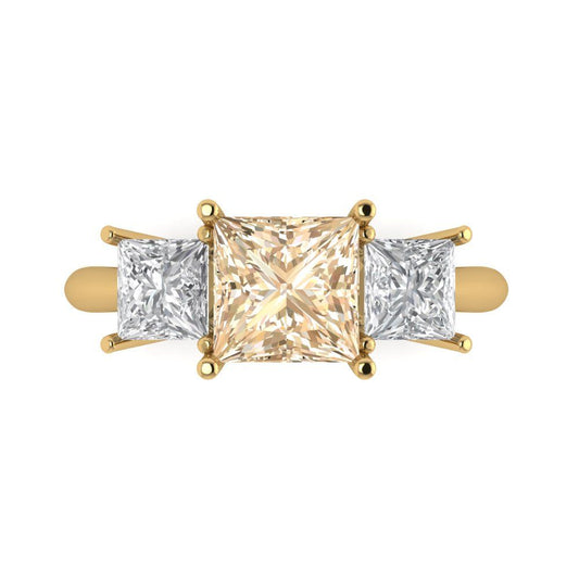 2.5 cttw Natural Morganite Three-Stone Engagement Ring - Solid Yellow Gold (VVS1, Princess Cut,6.5 mm)