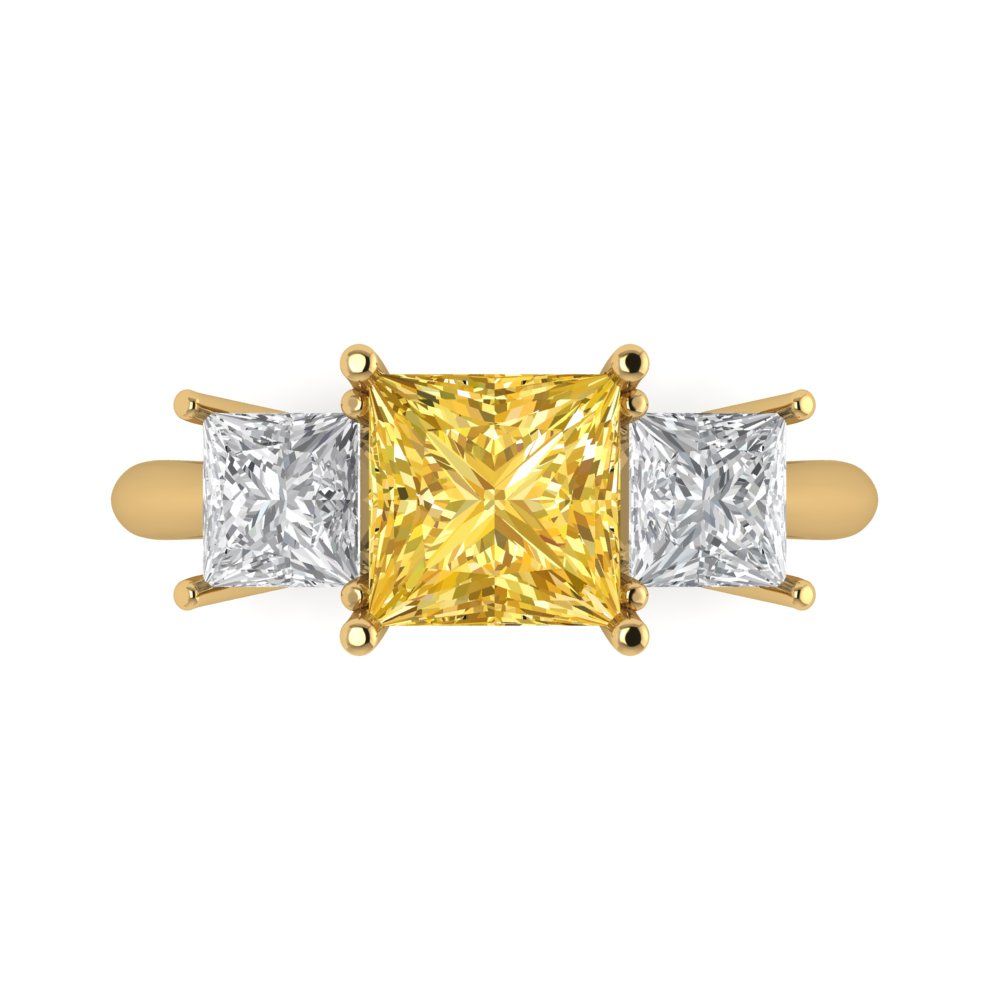 2.5 cttw Natural Citrine Three-Stone Engagement Ring - Solid Gold (Princess Cut,6.5 mm)