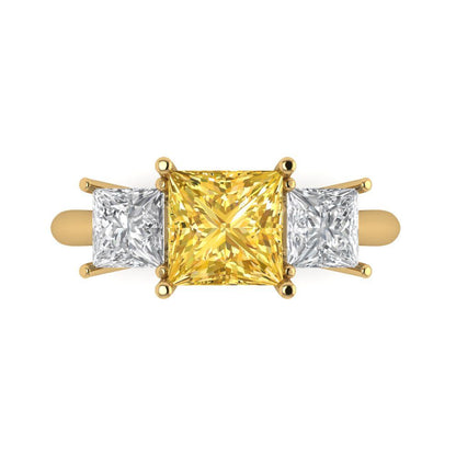 2.5 cttw Natural Citrine Three-Stone Engagement Ring - Solid Gold (Princess Cut,6.5 mm)