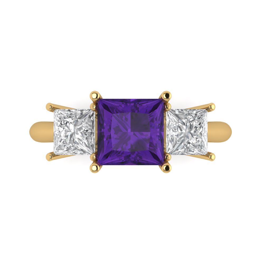 2.5 cttw Natural Amethyst Three-Stone Engagement Ring - Solid Gold (Princess Cut,6.5 mm)