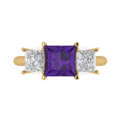 2.5 cttw Natural Amethyst Three-Stone Engagement Ring - Solid Gold (Princess Cut,6.5 mm)