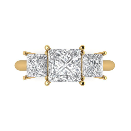 2.5 cttw Zirconia Simulated Diamond Three-Stone Engagement Ring - Solid Yellow Gold (VVS1, Princess Cut,6.5 mm)