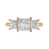 2.62 ct Brilliant Princess Cut Clear Simulated Diamond Stone Yellow Gold Solitaire with Accents Three-Stone Ring