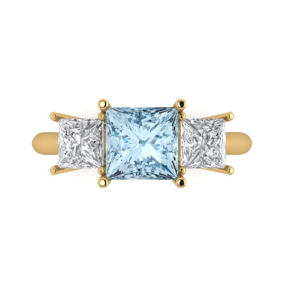 2.5 cttw Natural Sky Blue Topaz Three-Stone Engagement Ring - Solid Gold (Princess Cut,6.5 mm)