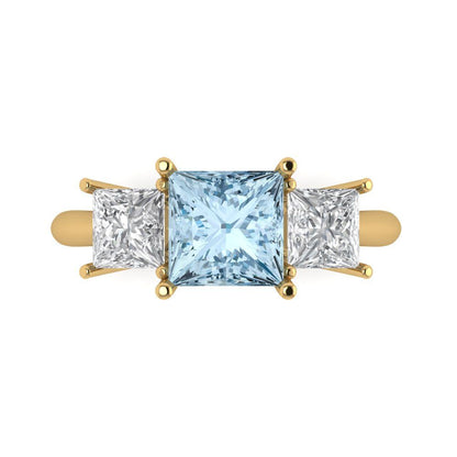 2.5 cttw Natural Sky Blue Topaz Three-Stone Engagement Ring - Solid Gold (Princess Cut,6.5 mm)