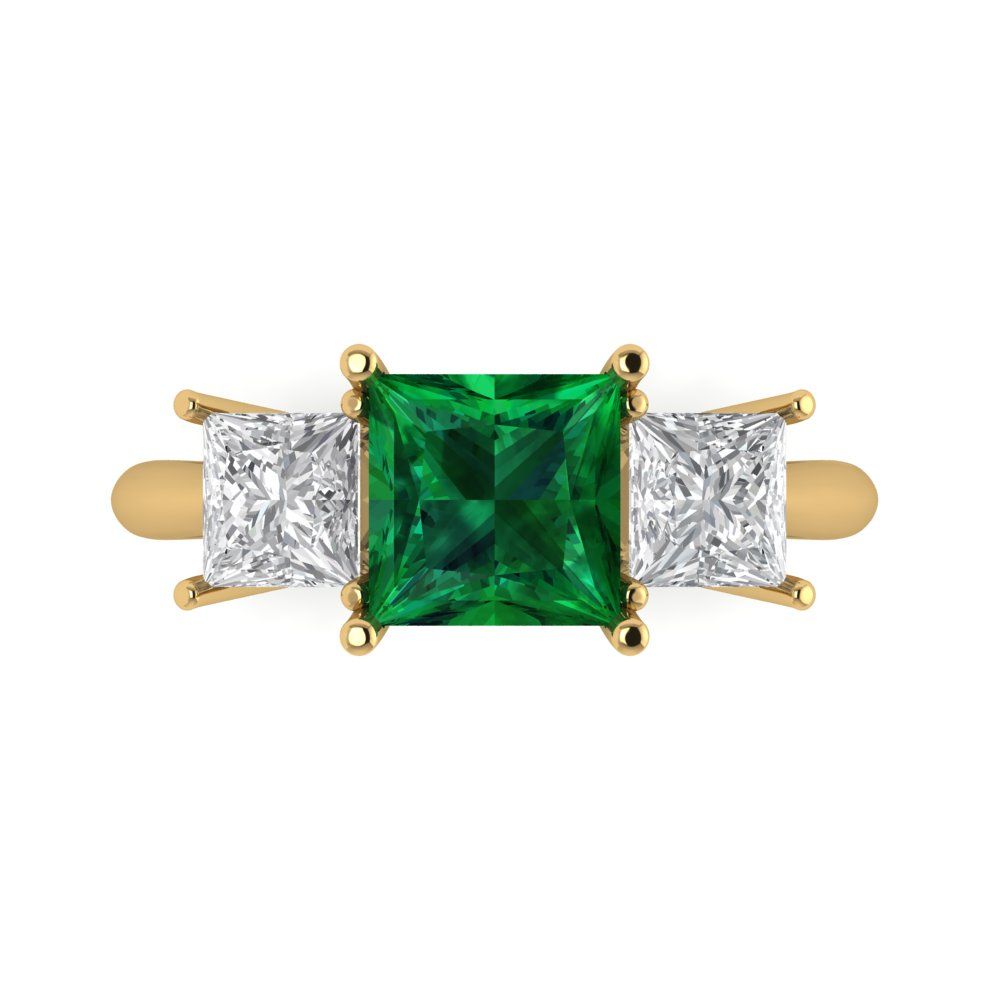 2.5 cttw Simulated Emerald Three-Stone Engagement Ring - Solid Gold (Princess Cut,6.5 mm)