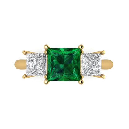 2.5 cttw Simulated Emerald Three-Stone Engagement Ring - Solid Gold (Princess Cut,6.5 mm)