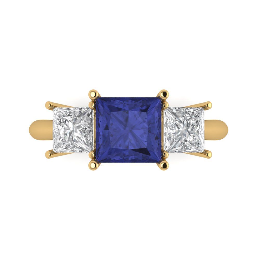 2.5 cttw Simulated Tanzanite Three-Stone Engagement Ring - Solid Gold (Princess Cut,6.5 mm)