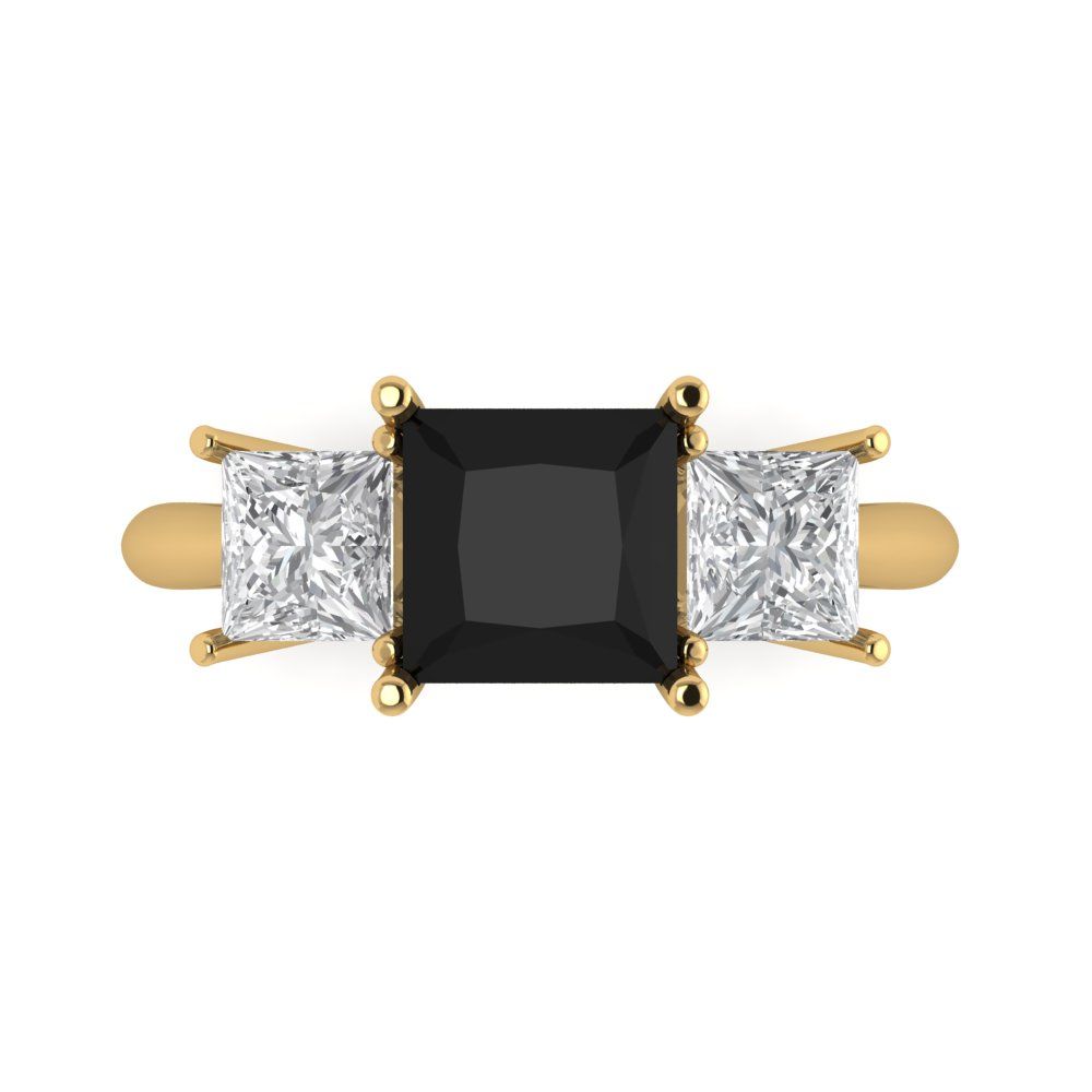 2.5 cttw Natural Onyx Three-Stone Engagement Ring - Solid Gold (Princess Cut,6.5 mm)