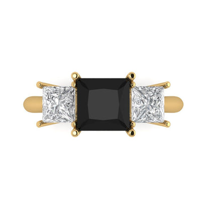 2.5 cttw Natural Onyx Three-Stone Engagement Ring - Solid Gold (Princess Cut,6.5 mm)