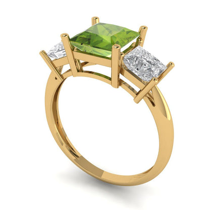 2.5 cttw Natural Peridot Three-Stone Engagement Ring - Solid Gold (Princess Cut,6.5 mm)