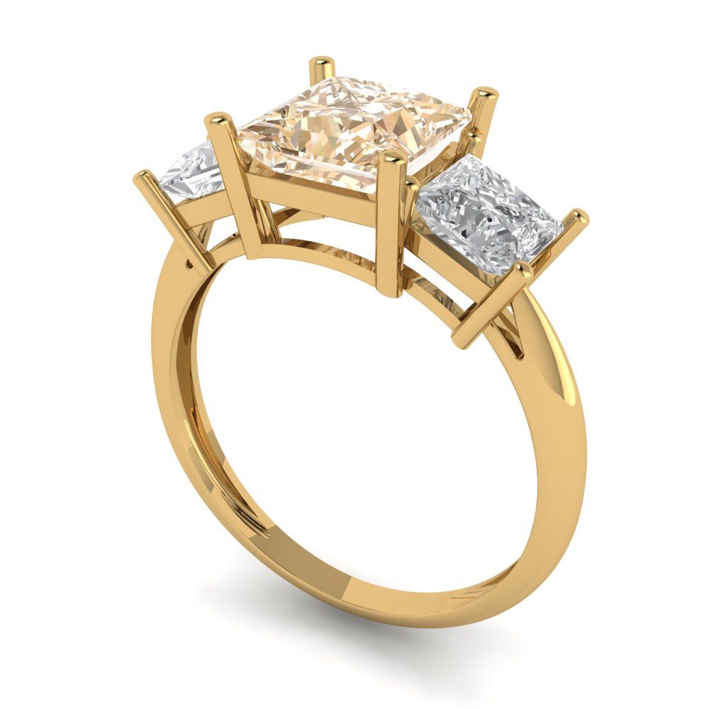 2.5 cttw Natural Morganite Three-Stone Engagement Ring - Solid Gold (Princess Cut,6.5 mm)