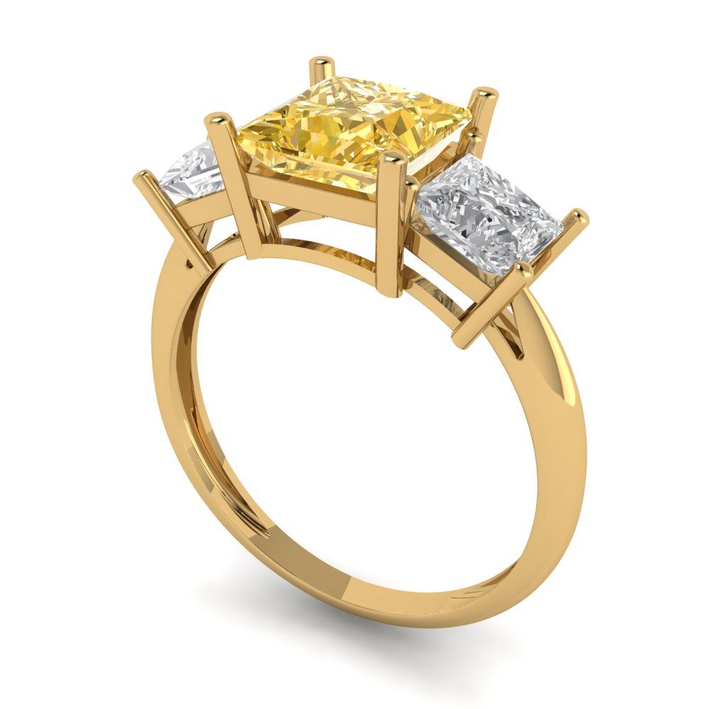 2.5 cttw Yellow Moissanite Three-Stone Engagement Ring - Solid Gold (Princess Cut,6.5 mm)