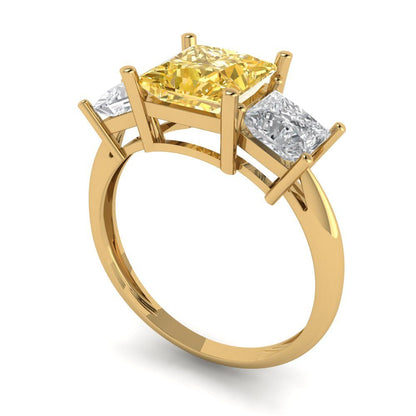 2.5 cttw Yellow Moissanite Three-Stone Engagement Ring - Solid Gold (Princess Cut,6.5 mm)