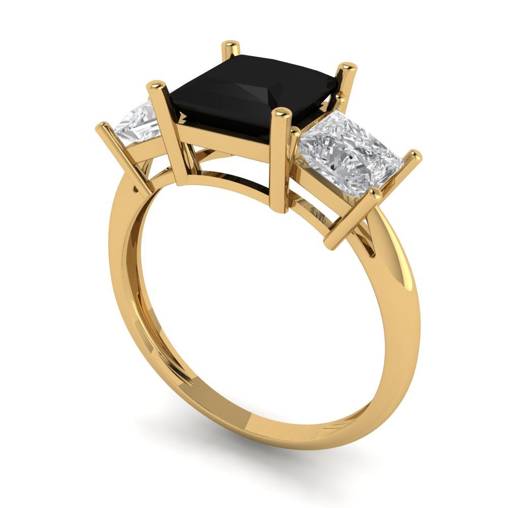 2.5 cttw Natural Onyx Three-Stone Engagement Ring - Solid Gold (Princess Cut,6.5 mm)