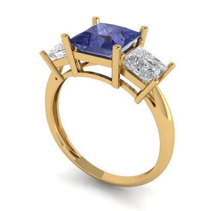 2.5 cttw Simulated Tanzanite Three-Stone Engagement Ring - Solid Gold (Princess Cut,6.5 mm)