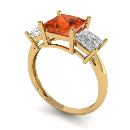 2.5 cttw Zirconia Simulated Red Diamond Three-Stone Engagement Ring - Solid Gold (VVS1, Princess Cut,6.5 mm)