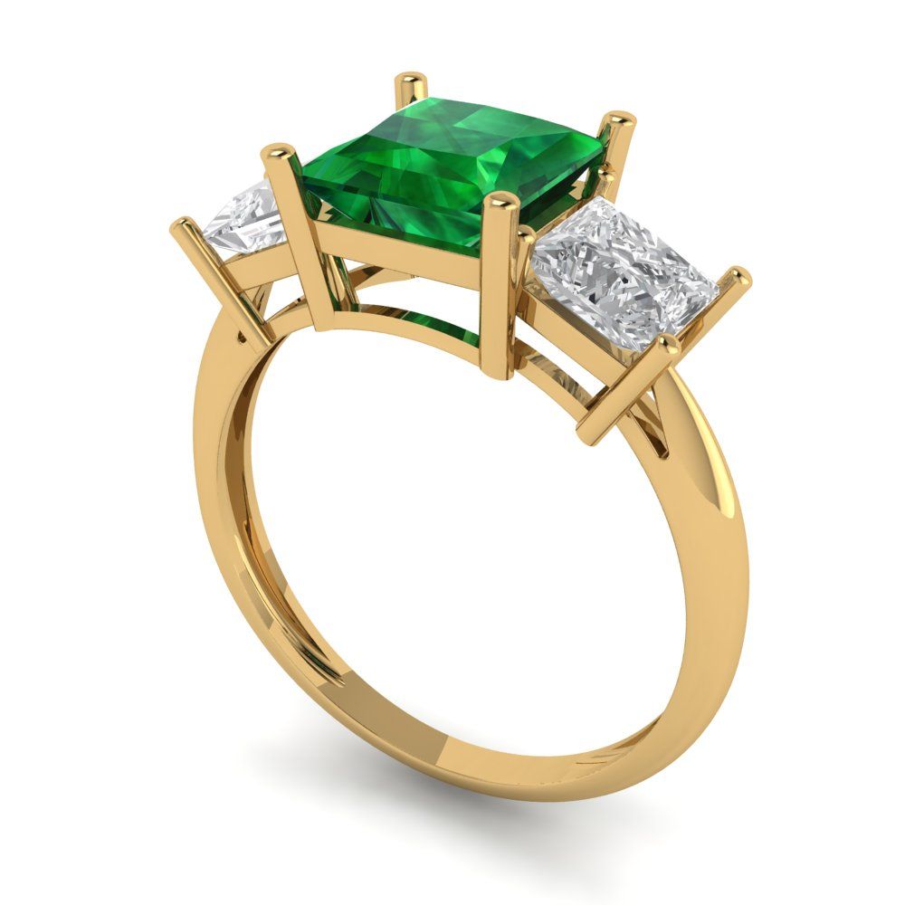 2.5 cttw Simulated Emerald Three-Stone Engagement Ring - Solid Gold (Princess Cut,6.5 mm)