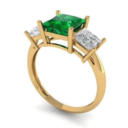 2.5 cttw Simulated Emerald Three-Stone Engagement Ring - Solid Gold (Princess Cut,6.5 mm)