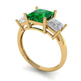 2.62 ct Brilliant Princess Cut Simulated Emerald Stone Yellow Gold Solitaire with Accents Three-Stone Ring