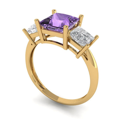 2.5 cttw Simulated Alexandrite Three-Stone Engagement Ring - Solid Gold (Princess Cut,6.5 mm)