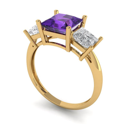2.5 cttw Natural Amethyst Three-Stone Engagement Ring - Solid Gold (Princess Cut,6.5 mm)