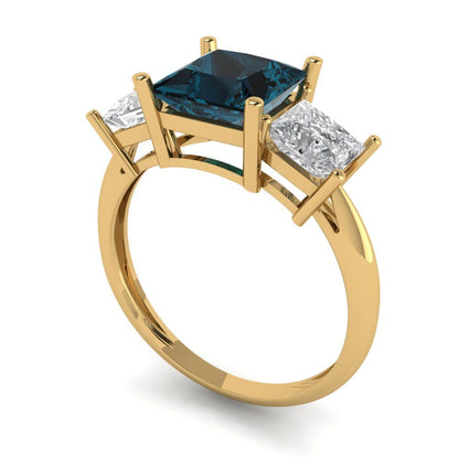 2.5 cttw Natural London Blue Topaz Three-Stone Engagement Ring - Solid Gold (Princess Cut,6.5 mm)