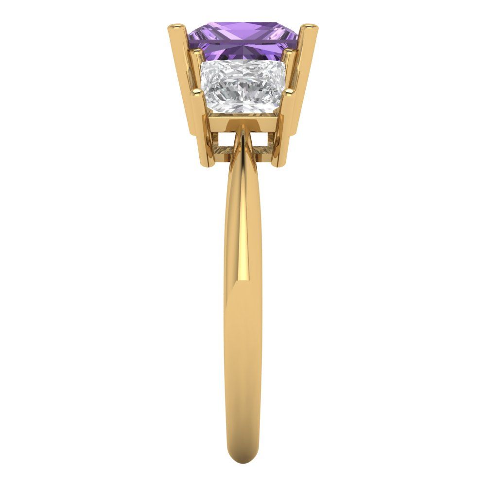 2.5 cttw Simulated Alexandrite Three-Stone Engagement Ring - Solid Gold (Princess Cut,6.5 mm)