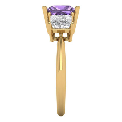 2.5 cttw Simulated Alexandrite Three-Stone Engagement Ring - Solid Gold (Princess Cut,6.5 mm)