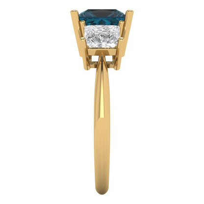 2.5 cttw Natural London Blue Topaz Three-Stone Engagement Ring - Solid Gold (Princess Cut,6.5 mm)