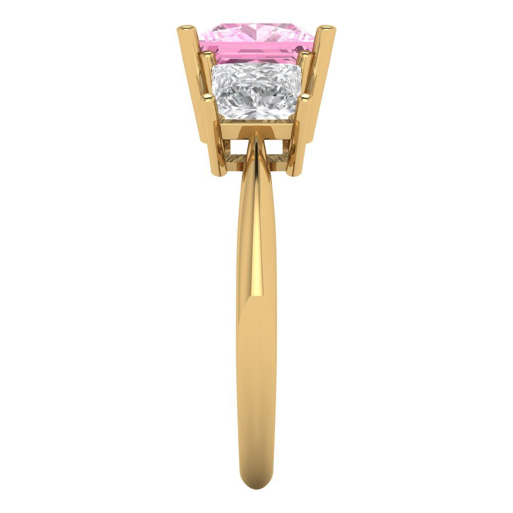 2.5 cttw Zirconia Simulated Pink Diamond Three-Stone Engagement Ring - Solid Gold (VVS1, Princess Cut,6.5 mm)