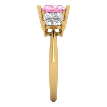 2.5 cttw Zirconia Simulated Pink Diamond Three-Stone Engagement Ring - Solid Gold (VVS1, Princess Cut,6.5 mm)