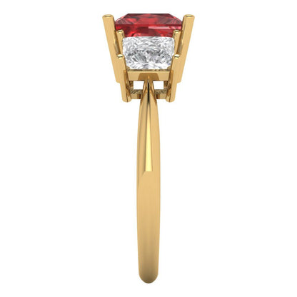 2.5 cttw Natural Garnet Three-Stone Engagement Ring - Solid Gold (Princess Cut,6.5 mm)