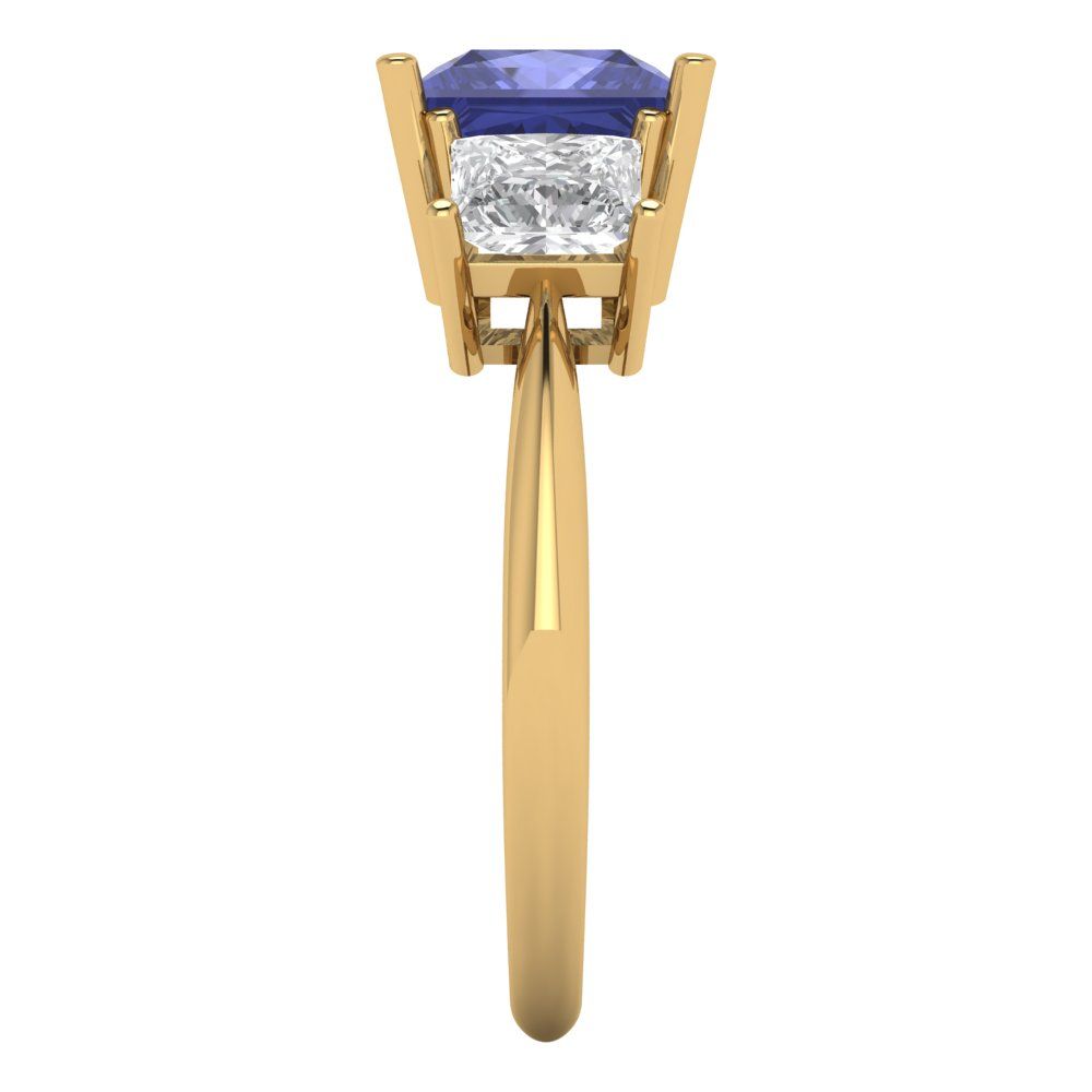 2.5 cttw Simulated Tanzanite Three-Stone Engagement Ring - Solid Gold (Princess Cut,6.5 mm)