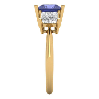 2.5 cttw Simulated Tanzanite Three-Stone Engagement Ring - Solid Gold (Princess Cut,6.5 mm)