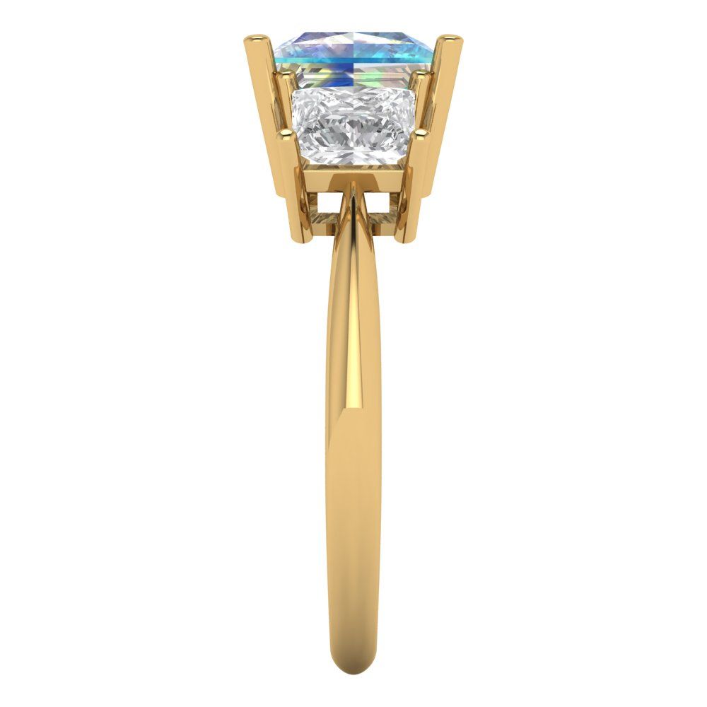 2.5 cttw Blue Moissanite Three-Stone Engagement Ring - Solid Gold (Princess Cut,6.5 mm)