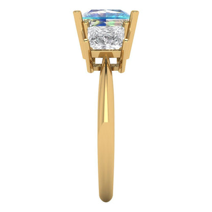 2.5 cttw Blue Moissanite Three-Stone Engagement Ring - Solid Gold (Princess Cut,6.5 mm)