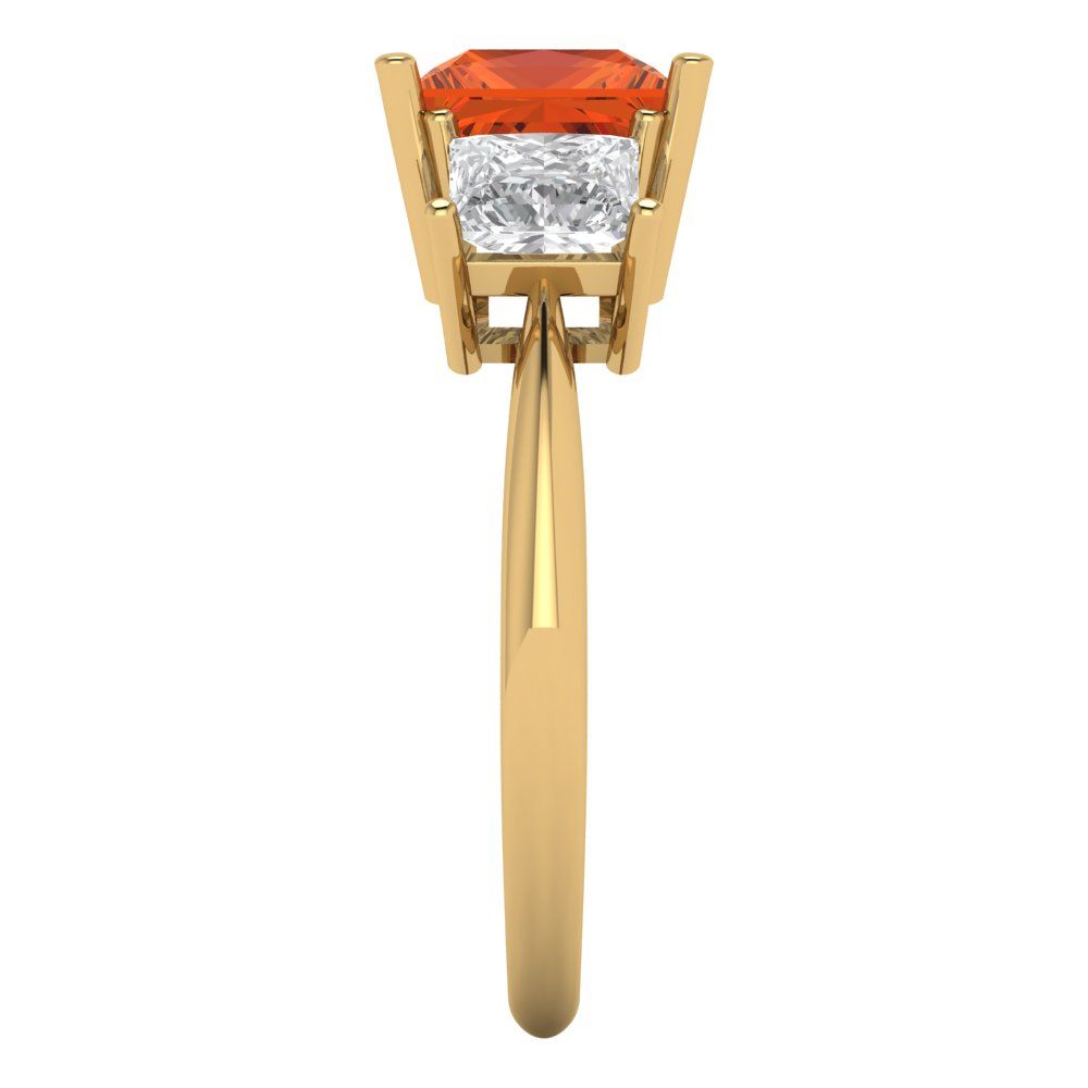 2.5 cttw Zirconia Simulated Red Diamond Three-Stone Engagement Ring - Solid Gold (VVS1, Princess Cut,6.5 mm)