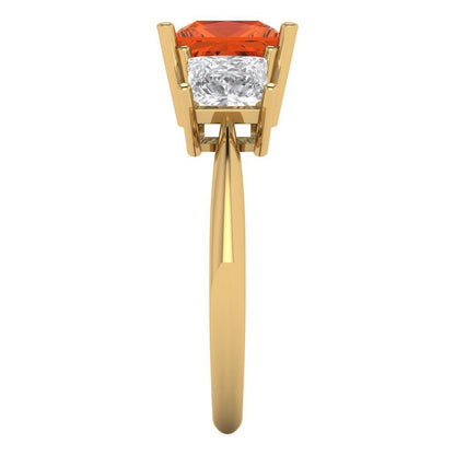 2.5 cttw Zirconia Simulated Red Diamond Three-Stone Engagement Ring - Solid Gold (VVS1, Princess Cut,6.5 mm)