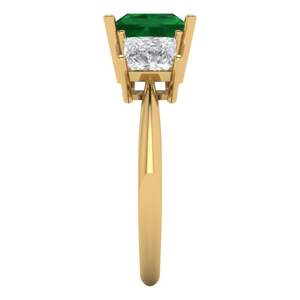 2.5 cttw Simulated Emerald Three-Stone Engagement Ring - Solid Gold (Princess Cut,6.5 mm)