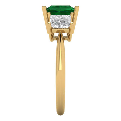 2.5 cttw Simulated Emerald Three-Stone Engagement Ring - Solid Gold (Princess Cut,6.5 mm)