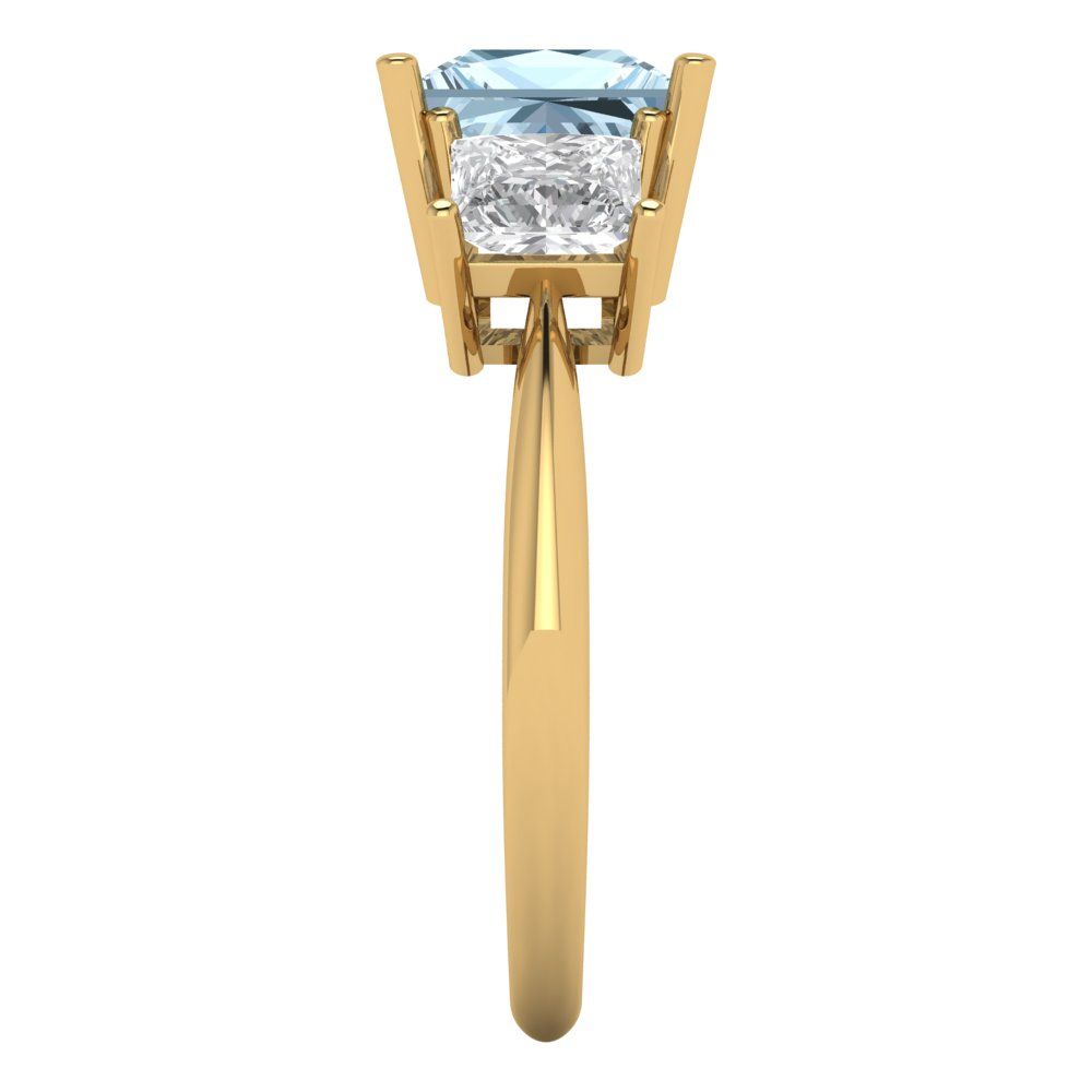 2.5 cttw Natural Sky Blue Topaz Three-Stone Engagement Ring - Solid Gold (Princess Cut,6.5 mm)