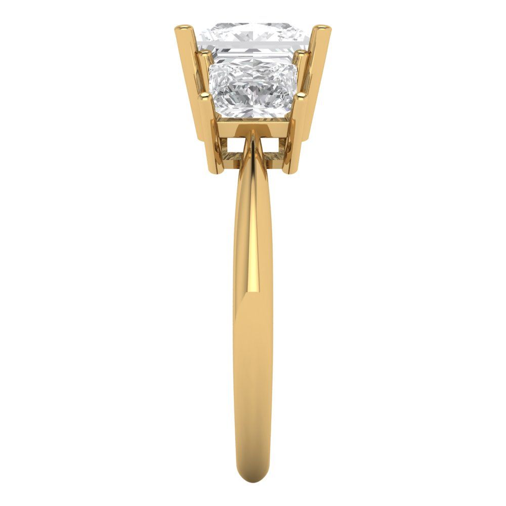 2.62 ct Brilliant Princess Cut Natural Diamond Stone Clarity VS1-2 Color G-H Yellow Gold Solitaire with Accents Three-Stone Ring