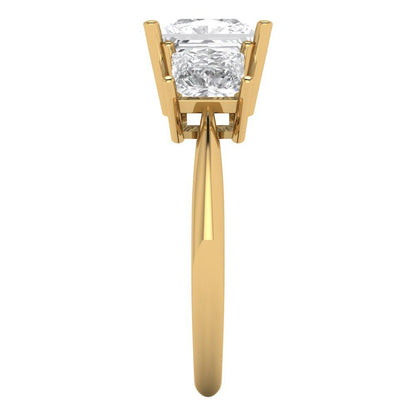 2.62 ct Brilliant Princess Cut Natural Diamond Stone Clarity VS1-2 Color G-H Yellow Gold Solitaire with Accents Three-Stone Ring
