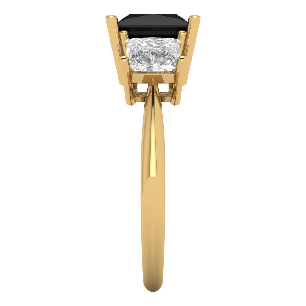 2.5 cttw Natural Onyx Three-Stone Engagement Ring - Solid Gold (Princess Cut,6.5 mm)