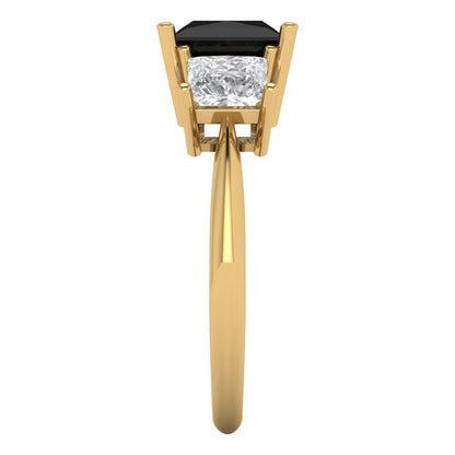 2.5 cttw Natural Onyx Three-Stone Engagement Ring - Solid Gold (Princess Cut,6.5 mm)