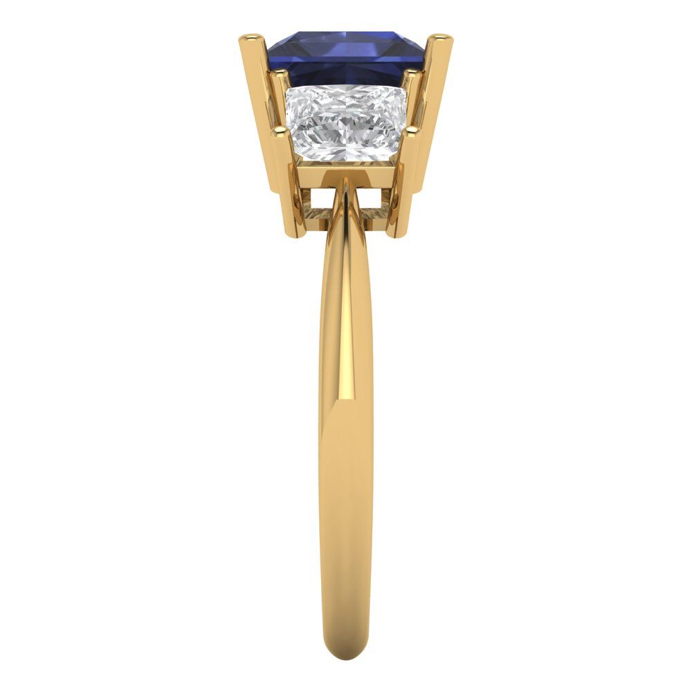 2.5 cttw Simulated Blue Sapphire Three-Stone Engagement Ring - Solid Gold (Princess Cut,6.5 mm)
