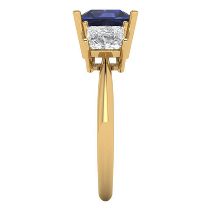 2.5 cttw Simulated Blue Sapphire Three-Stone Engagement Ring - Solid Gold (Princess Cut,6.5 mm)