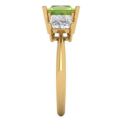 2.5 cttw Natural Peridot Three-Stone Engagement Ring - Solid Gold (Princess Cut,6.5 mm)