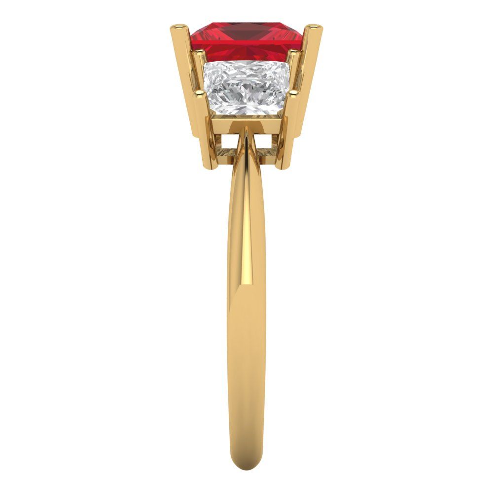 2.5 cttw Simulated Pink Tourmaline Three-Stone Engagement Ring - Solid Gold (Princess Cut,6.5 mm)